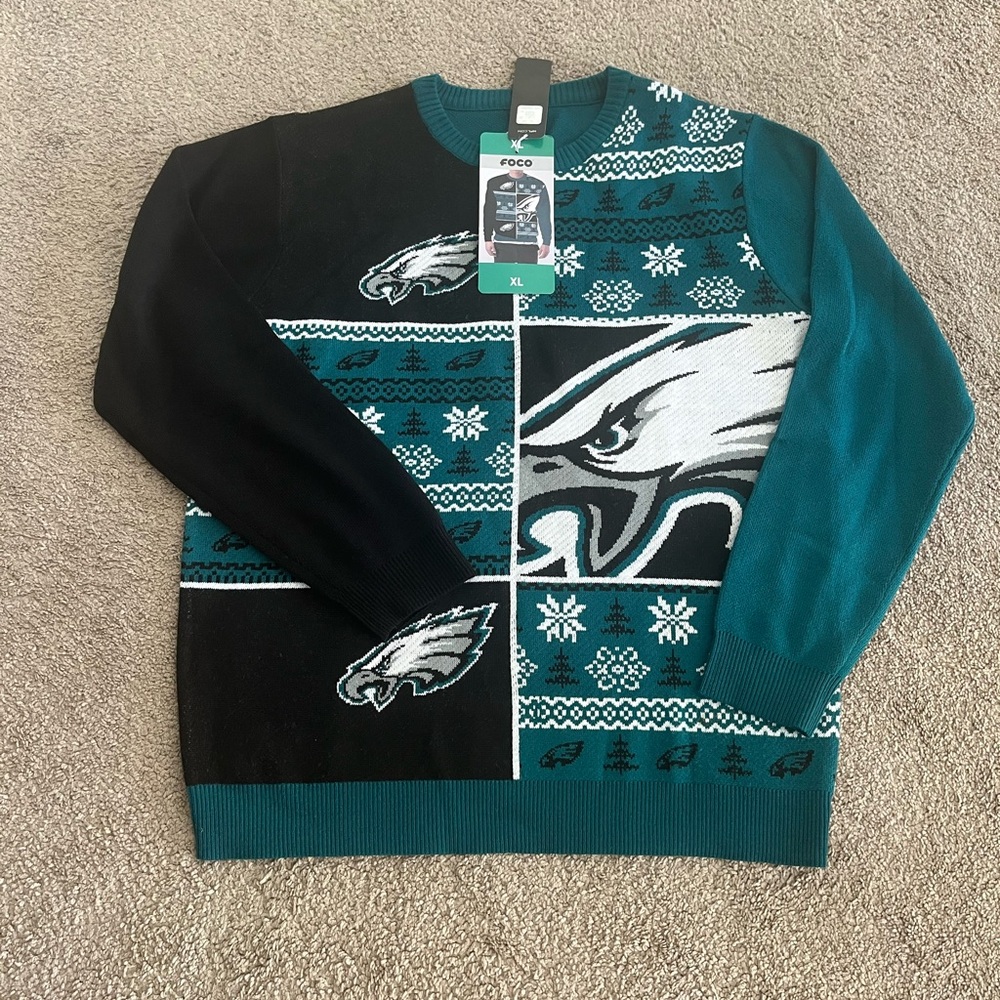 FOCO Philadelphia Eagles Men's Teal and Black Crewneck Sweater